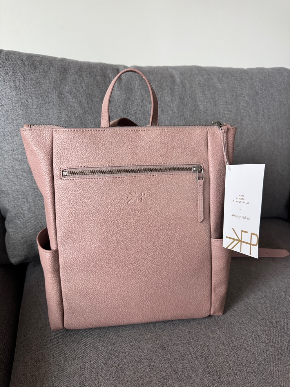 Freshly Picked Mini minimal diaper bag Peony Pink Leather Backpack